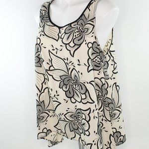 bobeau Cream and Black Floral Tank Top